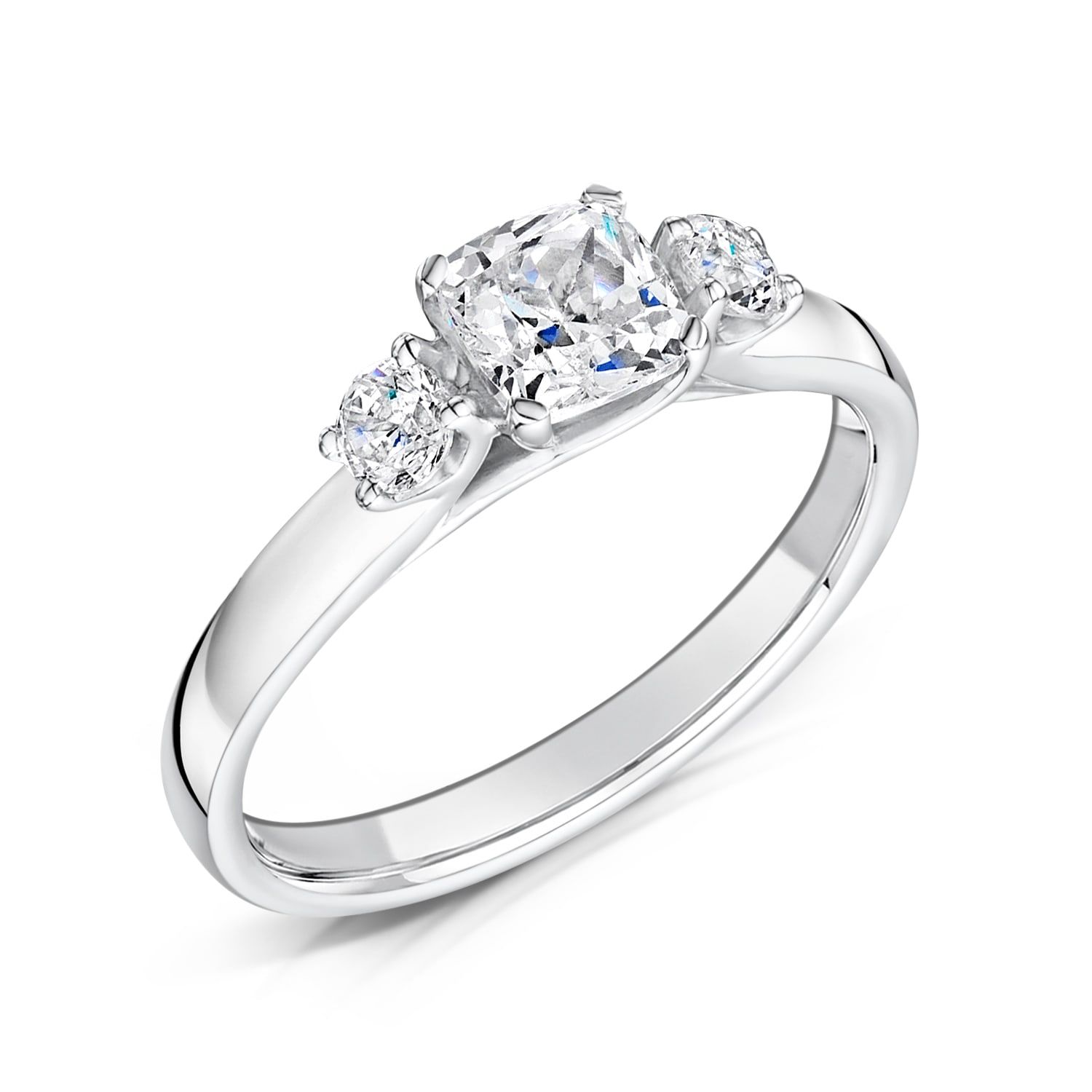 Angelica, round three-stone engagement ring