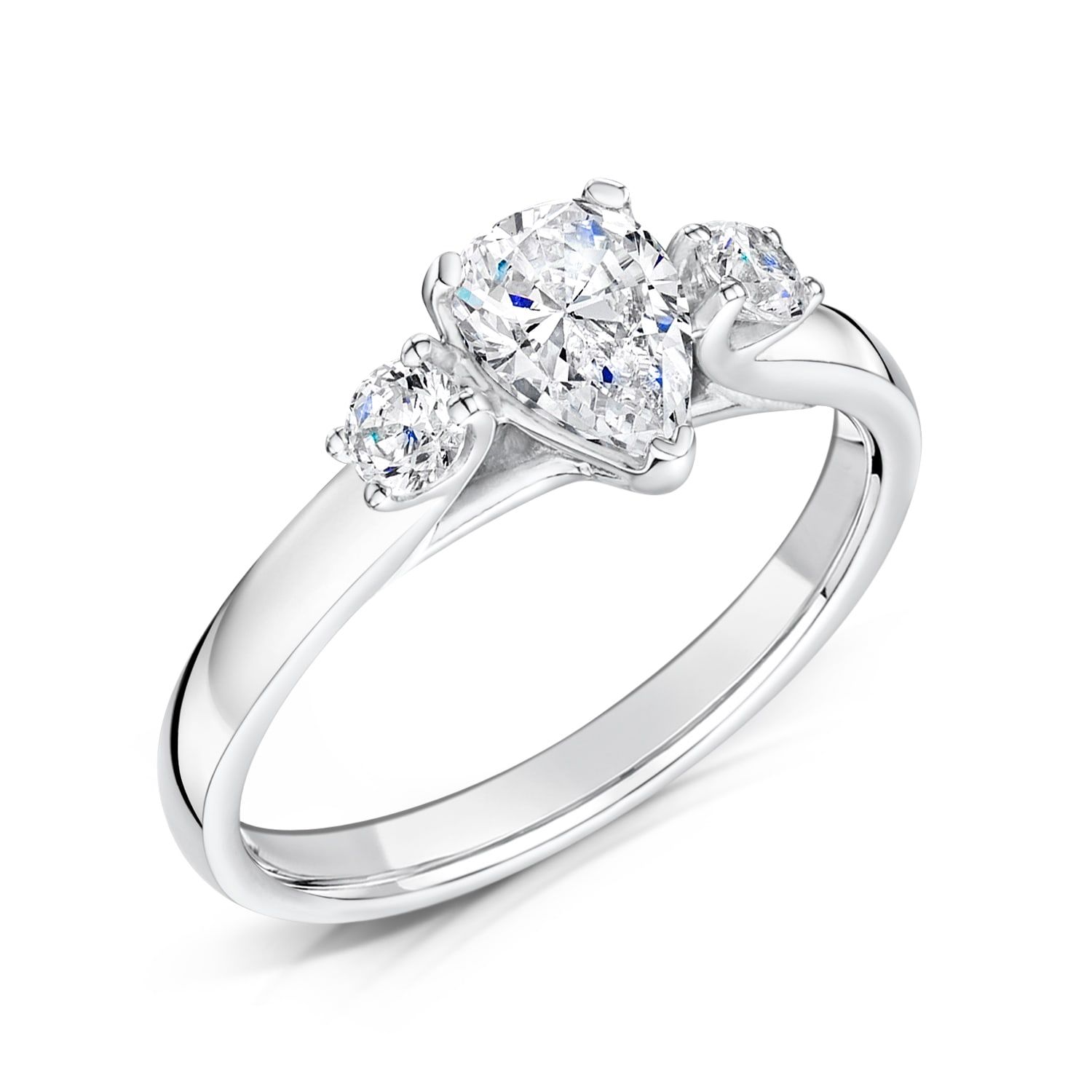 Miuccia, round three-stone engagement ring