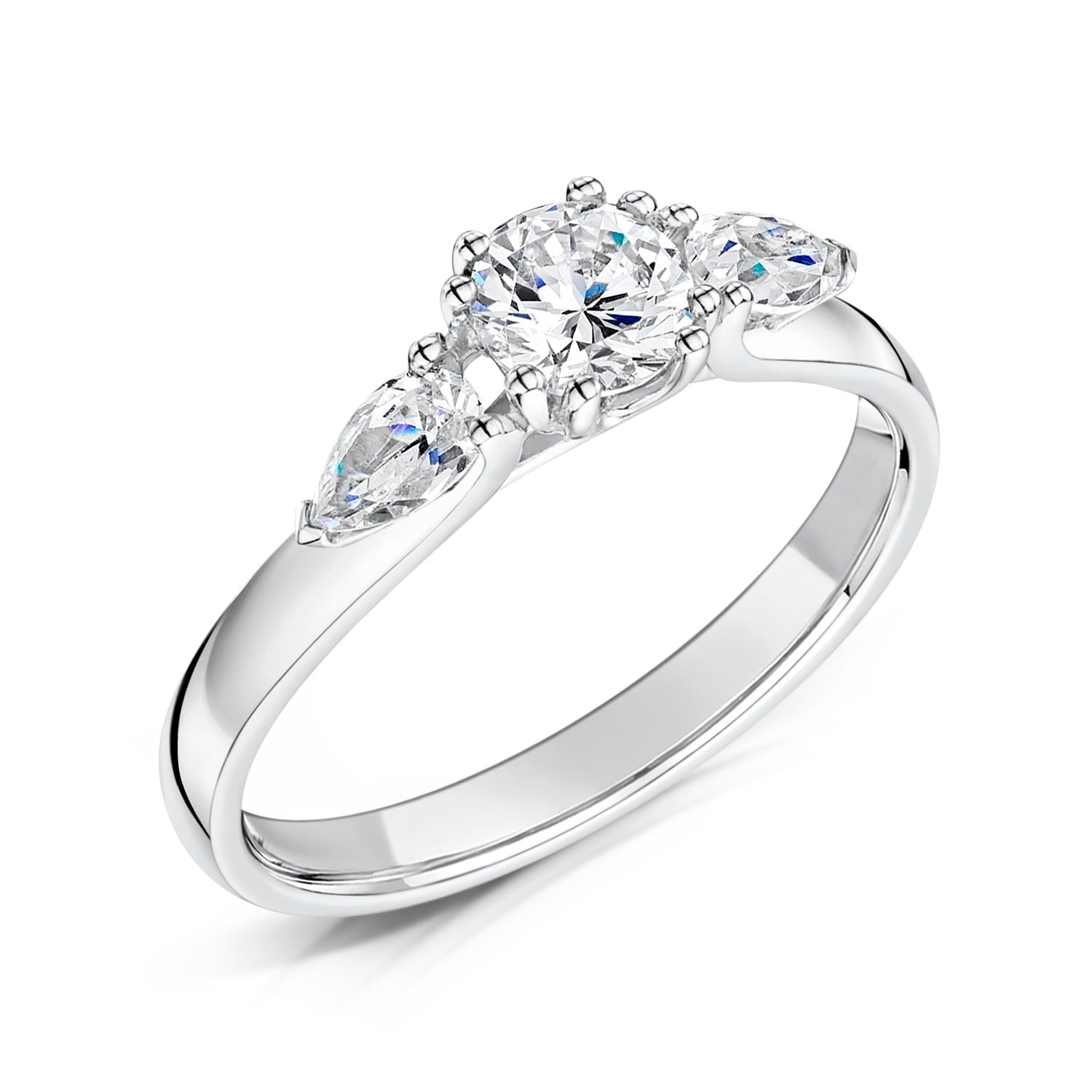 Rosa, round three-stone engagement ring
