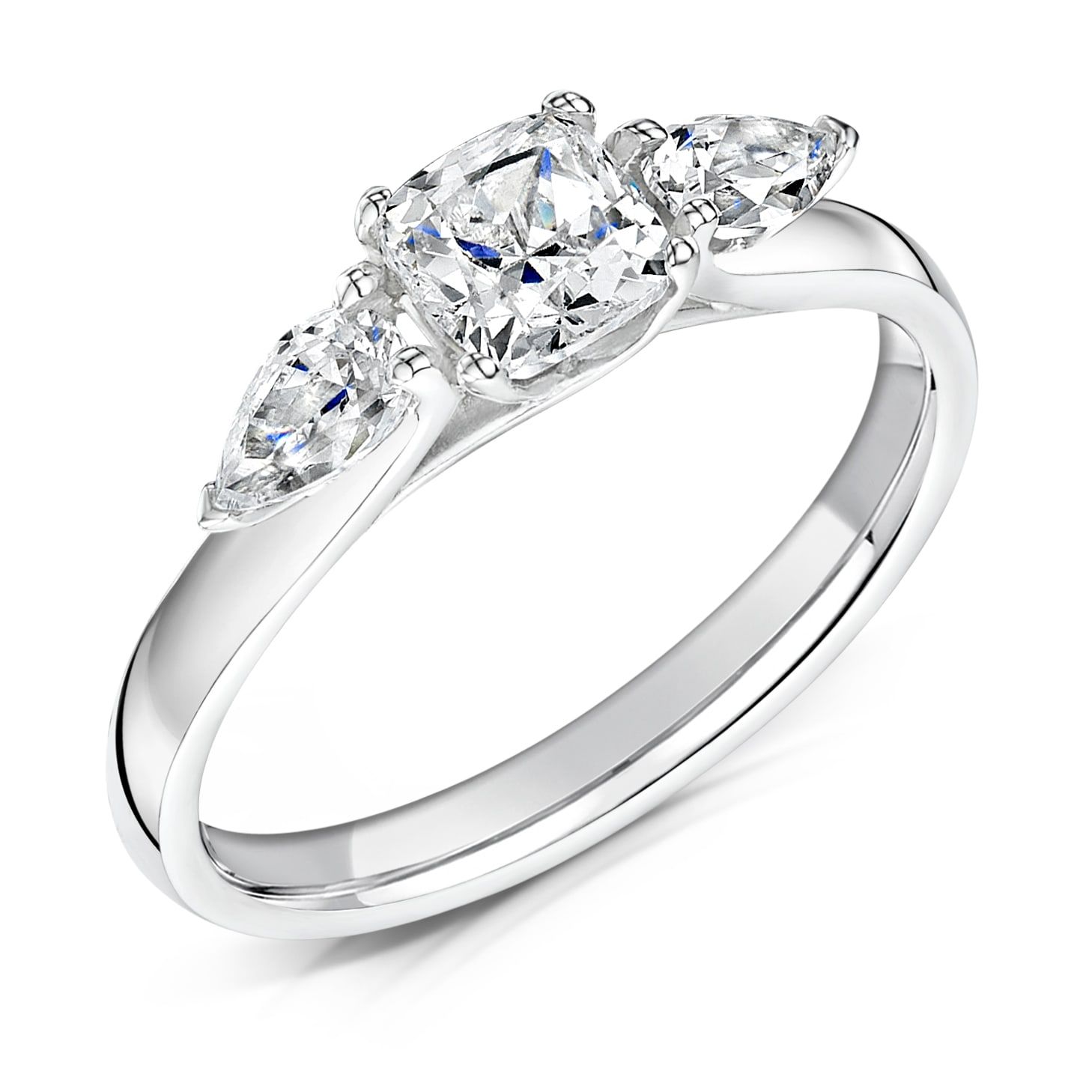 Galilea, pear three-stone engagement ring