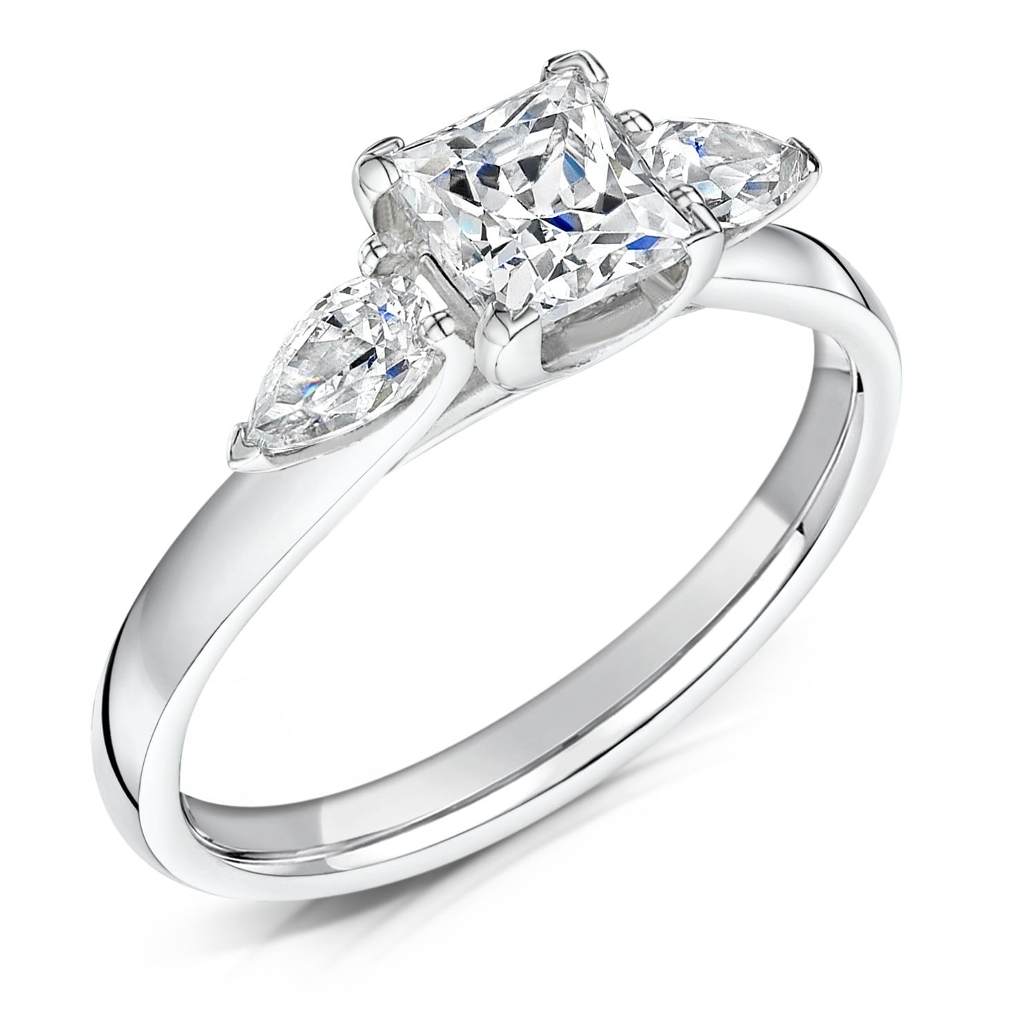 Linda, princess cut three-stone engagement ring