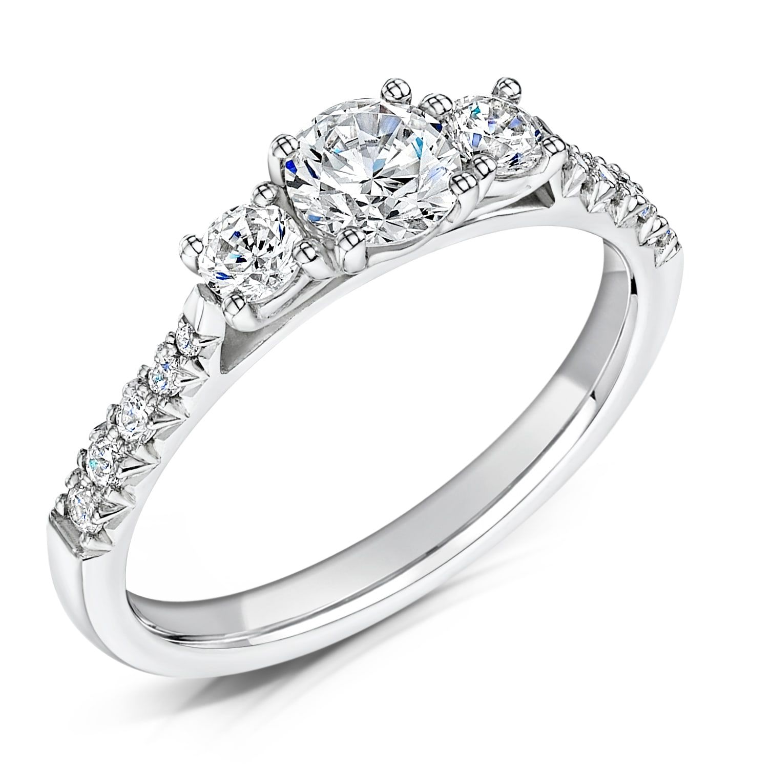 Milana, round three-stone engagement ring