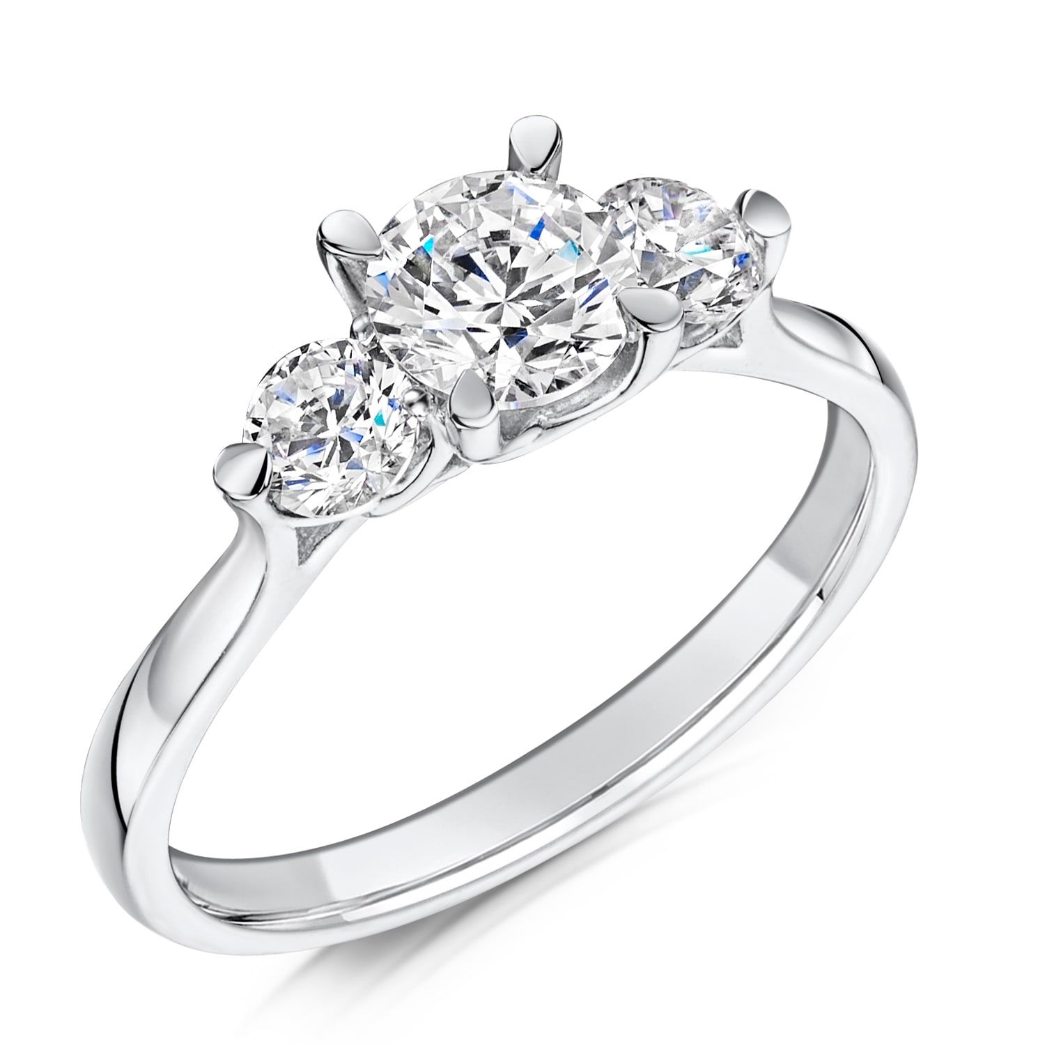 Bria, round three-stone engagement ring